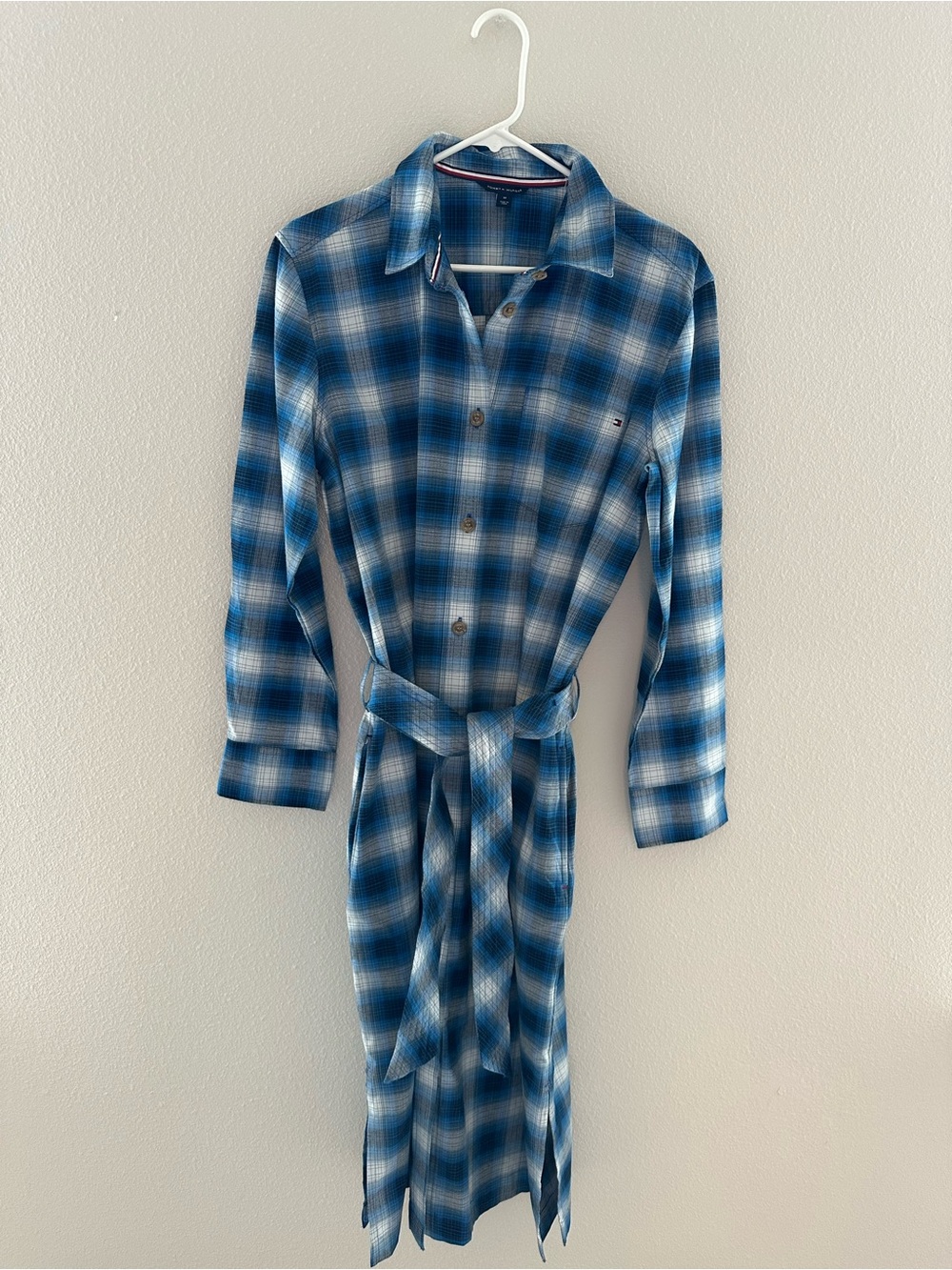 Tommy Hilfiger Blue Plaid Button-Front Maxi Shirt Dress - Picture 3 of 9
